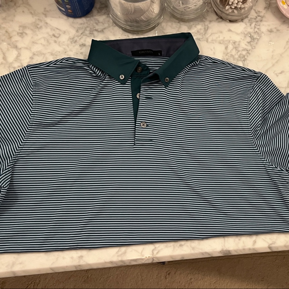 Greyson Men's Polo Shirt - Navy and White Stripes